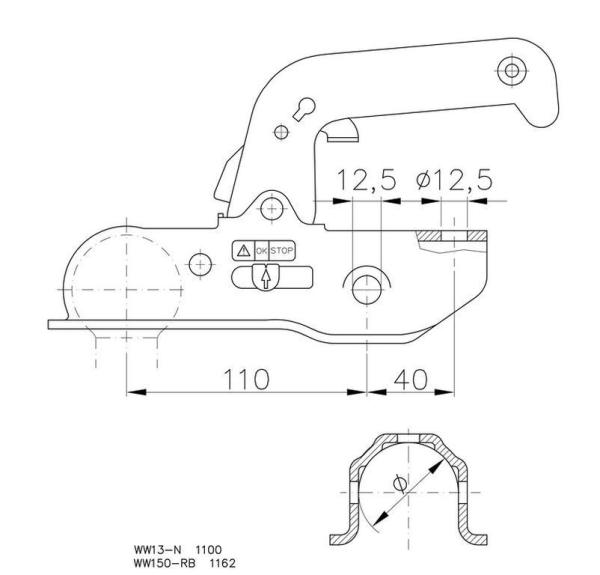 Kugelkupplung Rundrohr Ø45mm 2200kg